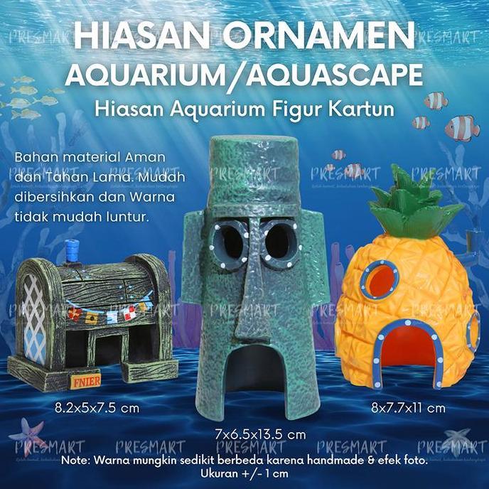 FINESSE- Hiasan Aquarium Spongebob Dekorasi Akuarium Aquascape Ikan Ornamen Spongebob Squidward