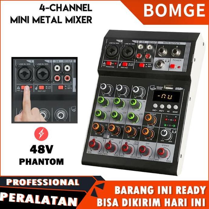 BOMGE F4A MIXER AUDIO AUDIO NAIK 4 CHANNEL MIXER AUDIO MINI PENGENDALI DJ MIXER KARAOKE KTV KELUARGA