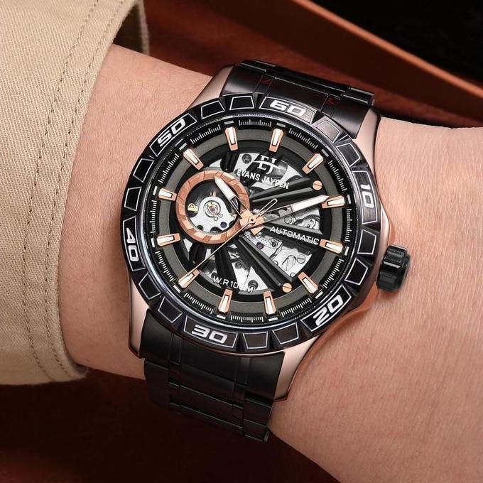 Buy 1 Get 1  Evans Jayden Jam Tangan Pria 9565 Rantai Automatic Movement Stainless Steel Kaca Sapphi