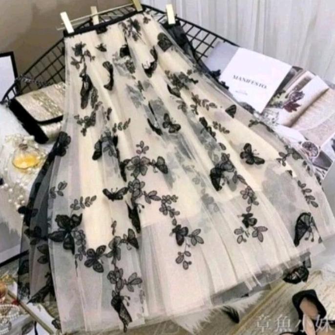 Rok tutu 3 layers motif kupu kupu 3d import terbaru BS