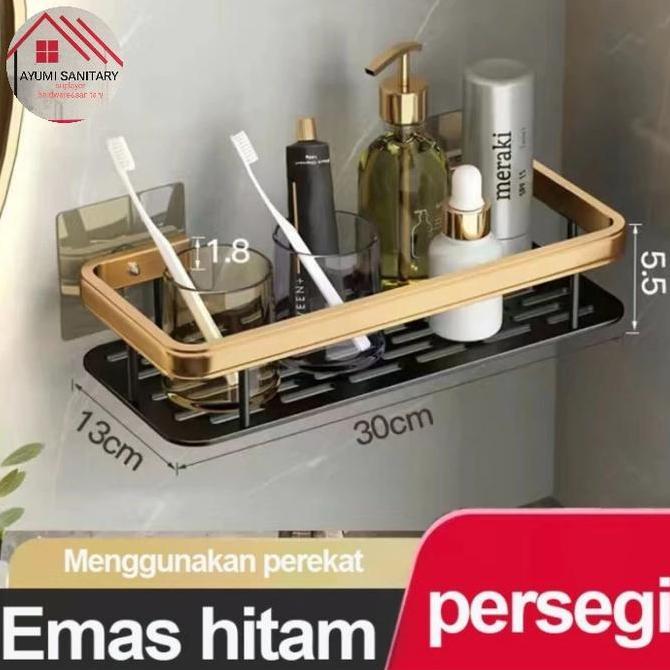 TERMURAH - Rak shampo kamar mandi segi black gold .rak dinding aksesoris