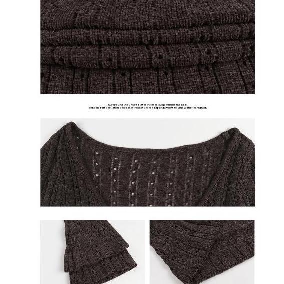 Promo YIU YIU KOREA - Sexy Rajut Mini Dress Bodycon Square Neck Long Dress Wanita Knit Dress Long Sl