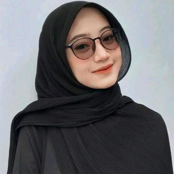 DE9 >> Pashmina plisket hitam lidi full tanpa garis tengah Kerudung  Ceruty  Pleated