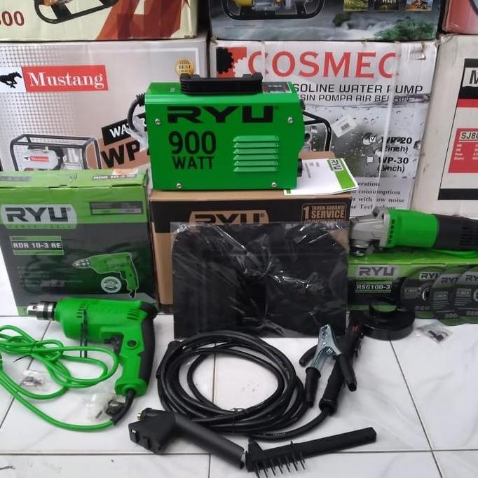 LOLOPECHKA Paket mesin las Ryu 900watt+Bor Ryu10mm+Grindra Ryu 4"