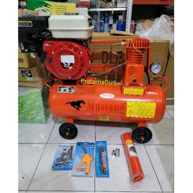 LOLOPECHKA Kompresor  Angin 1/4 HP MUSTANG+Mesin Penggerak 160 Komplit Selang 6 Meter Airduster +Pen