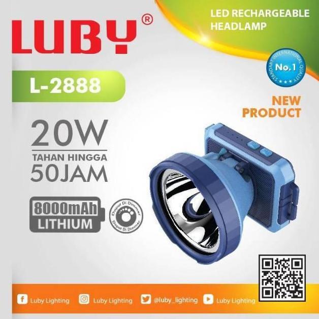 Headlamp Senter Kepala Luby 20 Watt L-2888 Led Putih Cas 8000Mah
