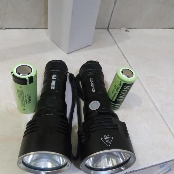 Senter Mx-2008P70 Led Charger Usb Xlm-P70 Batrei 26650