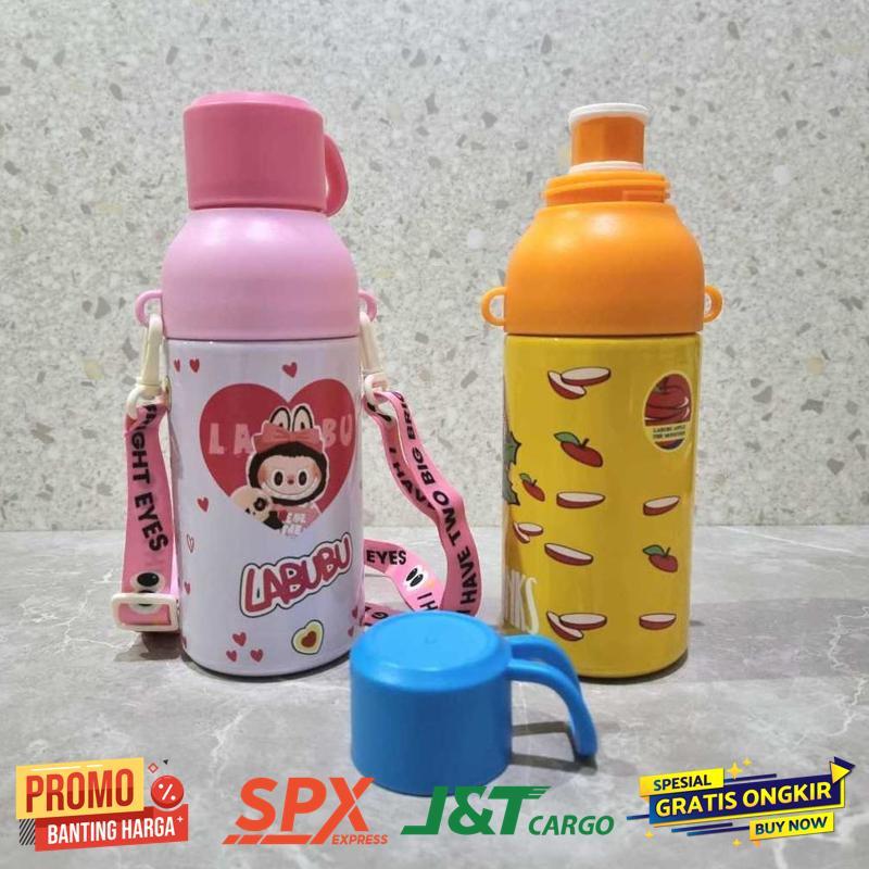 Bisa COD Botol Tempat Air Minum Stainless 304 600ml/ Tumbler Anak Sekolah Tali Panjang + Box - 2025 