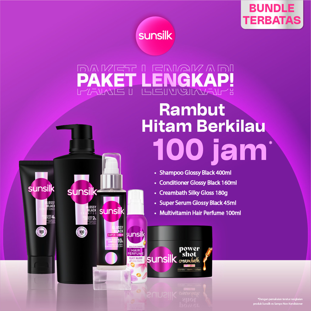 [PAKET LENGKAP] Sunsilk Shampoo Glossy Black 400ml + Sunsilk Super Serum Glossy Black 45ml + Sunsilk