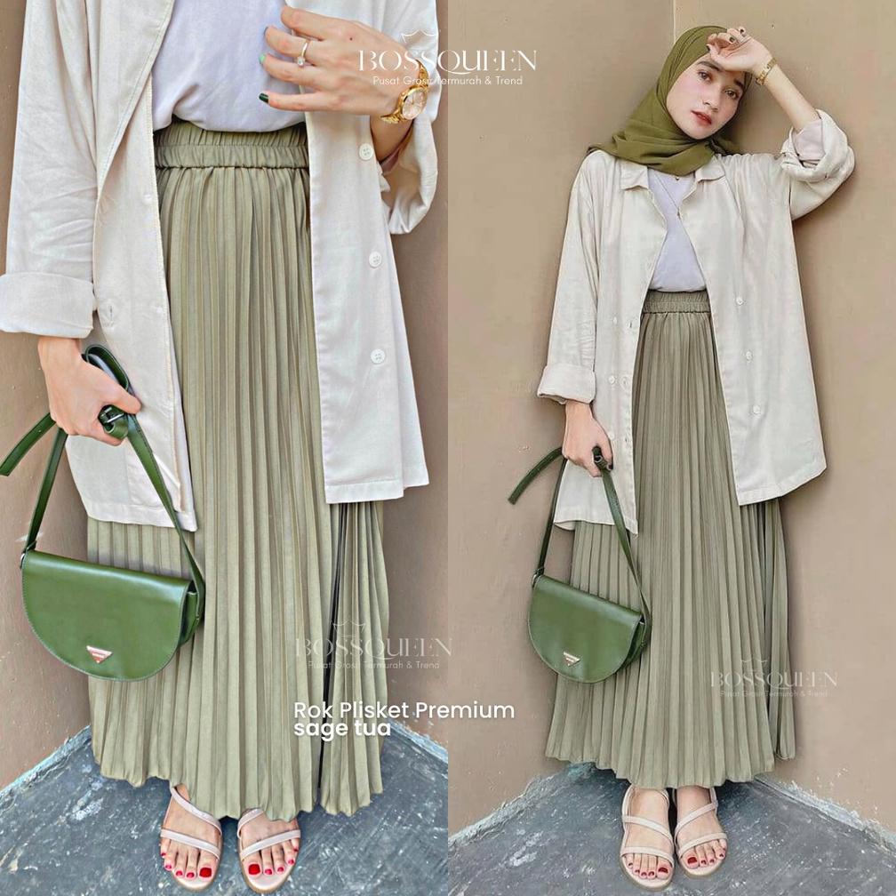 Rok plisket panjang/rok kerja rempel muslimah/rok premium jumbo / Rok Wanita / Rok Korea