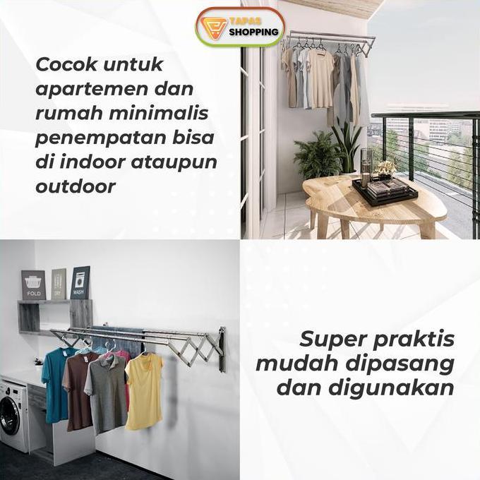 Jemuran Dinding Liveo Lipat Gantung Baju Stainless Steel