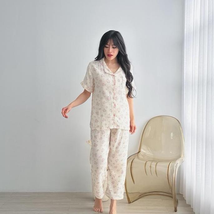 Piyama Crinkle (Cp) Crinkle Korea Celana Panjang Wanita Baju Dewasa Setelan