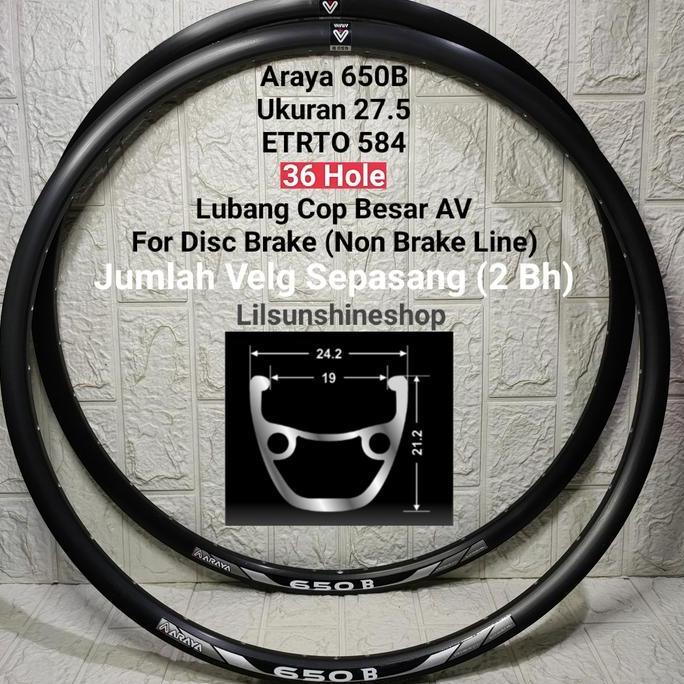Promo Velg Rims 27.5 Araya 650B Lubang 36 Hole Double Wall Alloy Valve Av Disc Brake Sepeda Mtb Cod