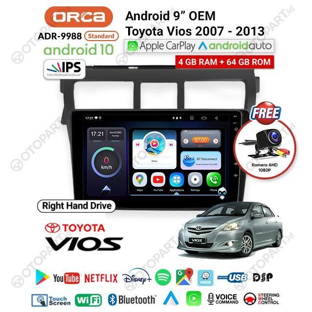 Head Unit TV Android 9 inch + Frame OEM Toyota VIOS ORCA