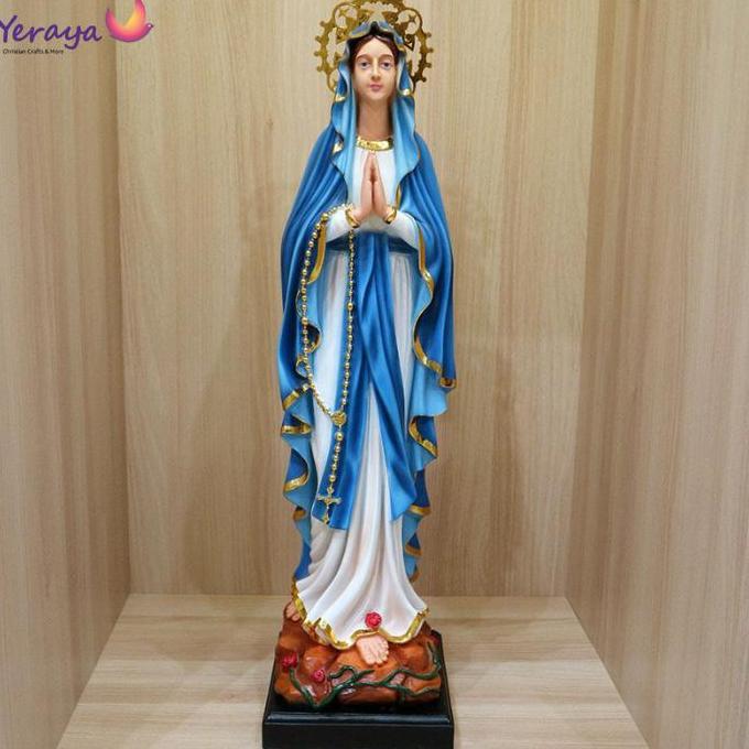 Patung Rohani Katolik Bunda Maria Lourdes Biru Aura Fiber 60cm Pajangan Patung Goa Maria
