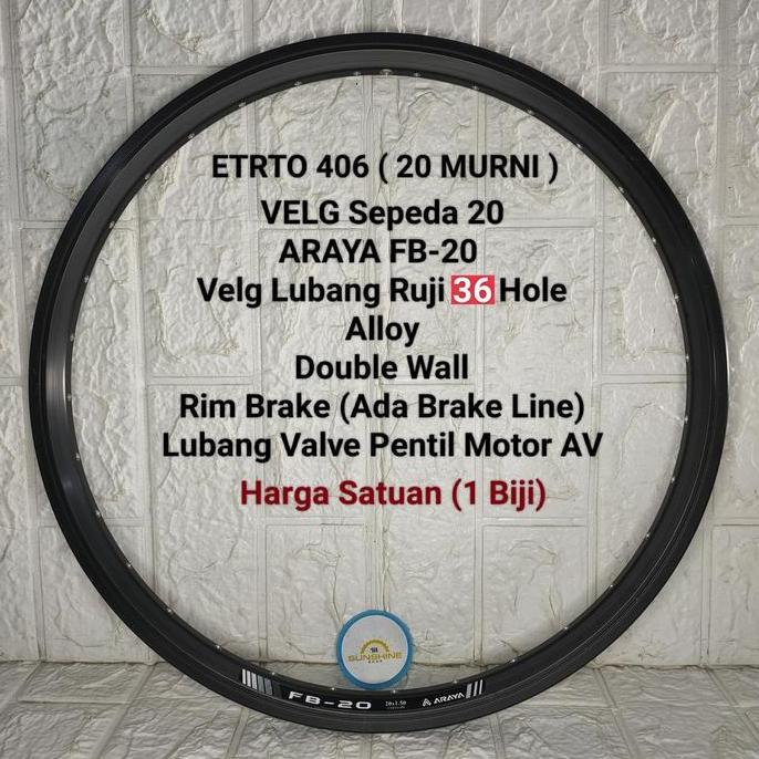 Promo Rims Velg 20 Murni 36H Araya Fb20 Etrto 406 Double Wall Brake Line Valve Av Full Black Sepeda 