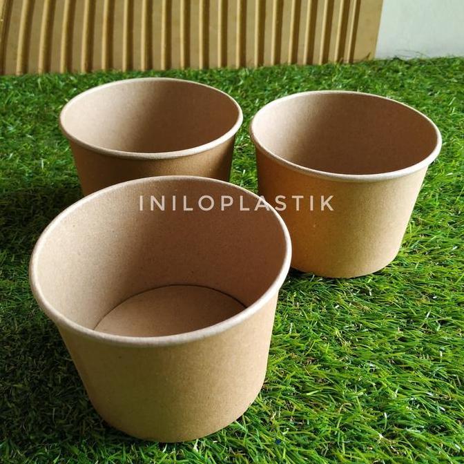 Paper Bowl Brown Polos 500ml / Kraft Paper Bowl 500 ml Cokelat