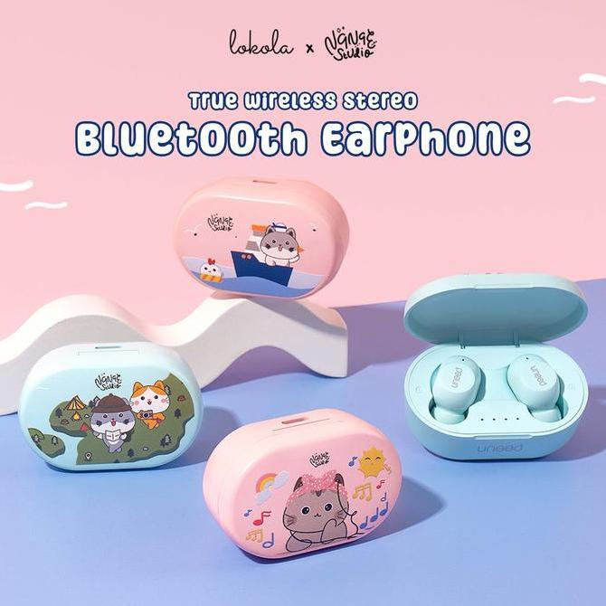 TWS Bluetooth Earphone 5.1 Lokola by Uneed x Nanae Studio Bass Blue Earbuds  Wireless Original