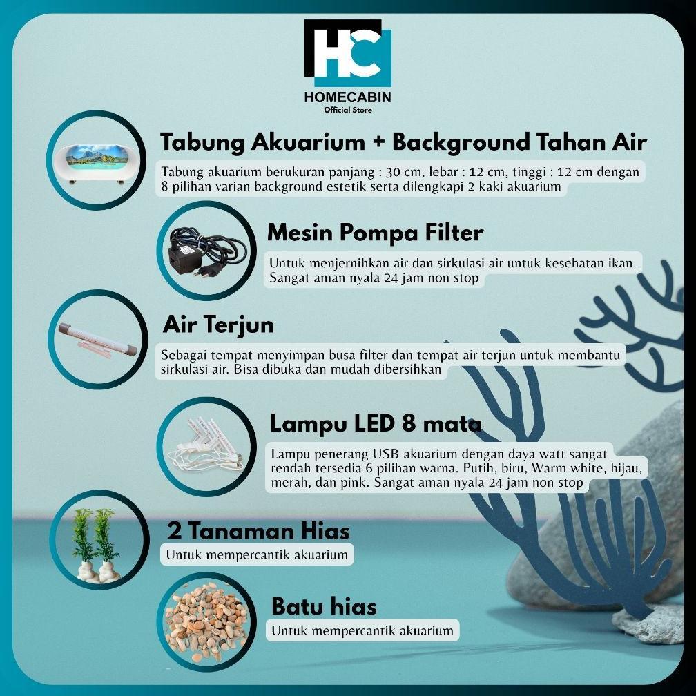 Homecabin - Aquarium Mini Fullset Dengan Air Terjun / Aquarium Akrilik / Aquarium Minimalis Fullset 