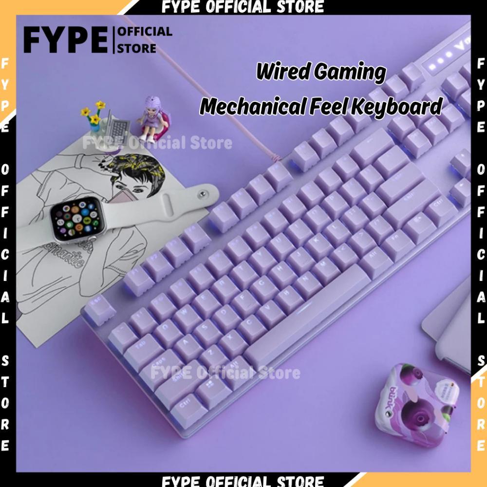 FYPE Gaming Keyboard Mechanical Feel Pink Ungu Girl Cute LED backlight Portable gamen Mekanikal keyb