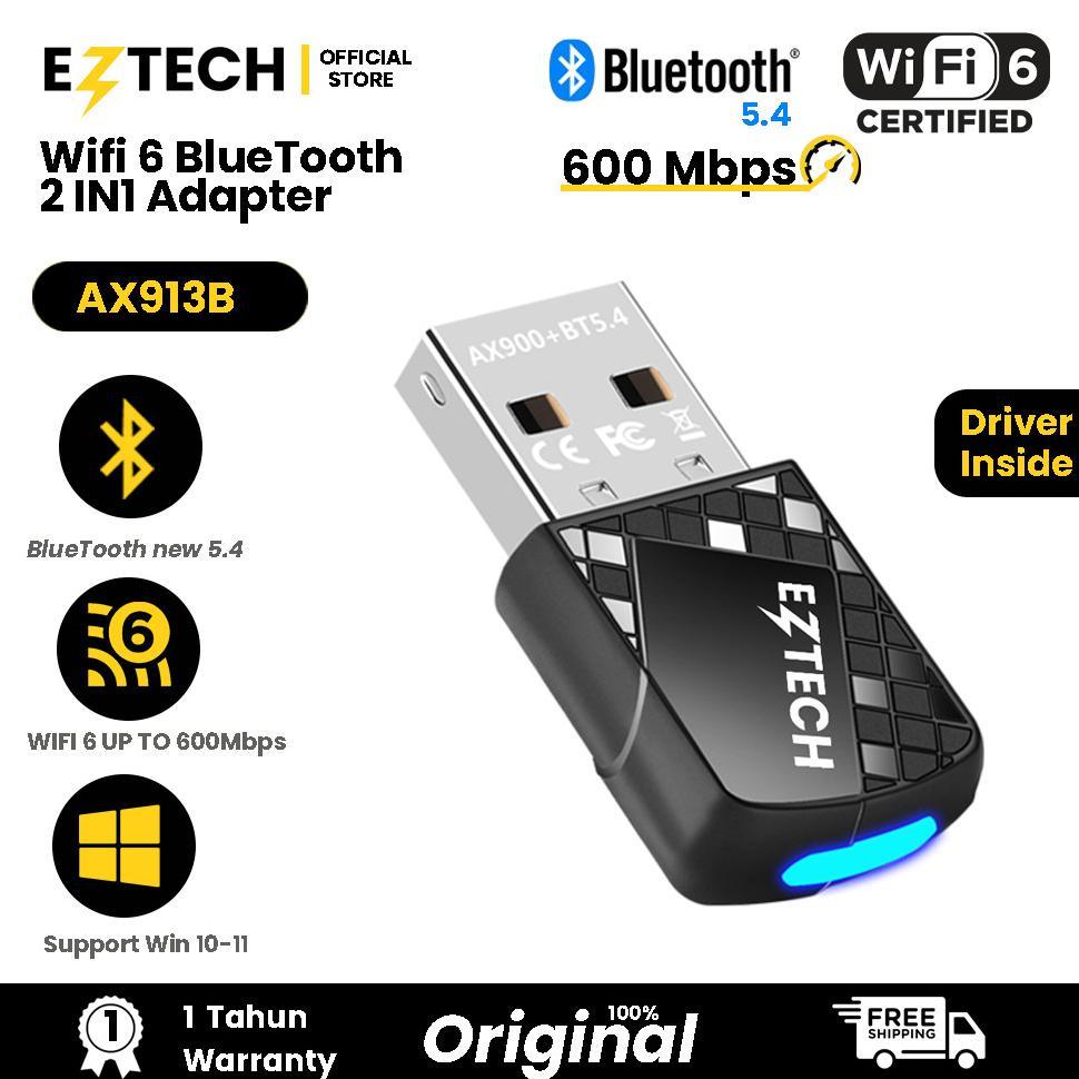 EZTECH AX913B Terbaru Nano Wi-Fi 6 600 Mbps 2.4/5GHz Dual Band + Bluetooth 5.4 2in1 USB Wifi Adapter