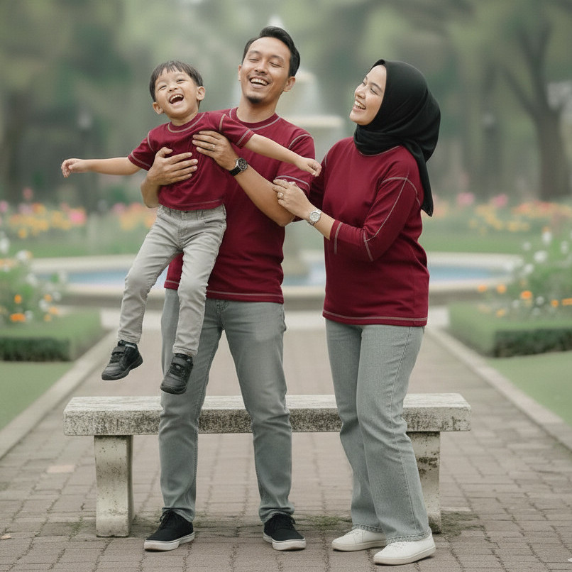 KAOS MAROON : KOMBINASI JAHIT LUAR COUPLE FAMILY / JAHIT KEBALIK / KAOS COUPLE KELUARGA JUMBO/ BIG S