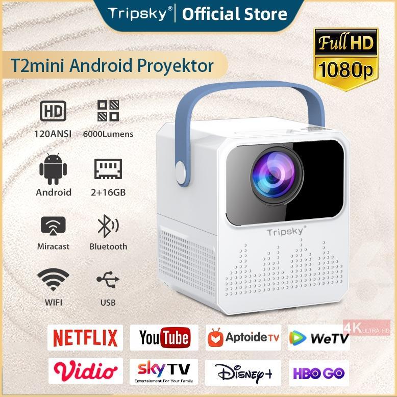 flaminggo shop Tripsky T2mini Proyektor Android 1080P TV Proyektor mini portable Home Theater Smart 