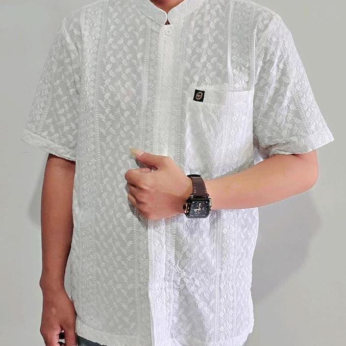 Koko Pria Terbaru Koko Katun Paris Premium Bordir Full - Putih Bersih