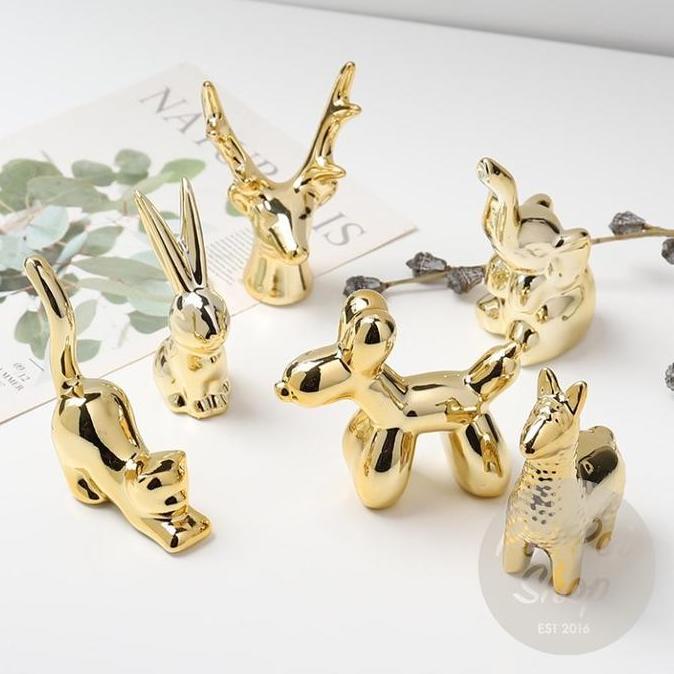 ------] Hiasan Rumah Nordic Style Figur Luxury Emas Keramik Kecil Hewan Ornamen Kreatif Elektroplati