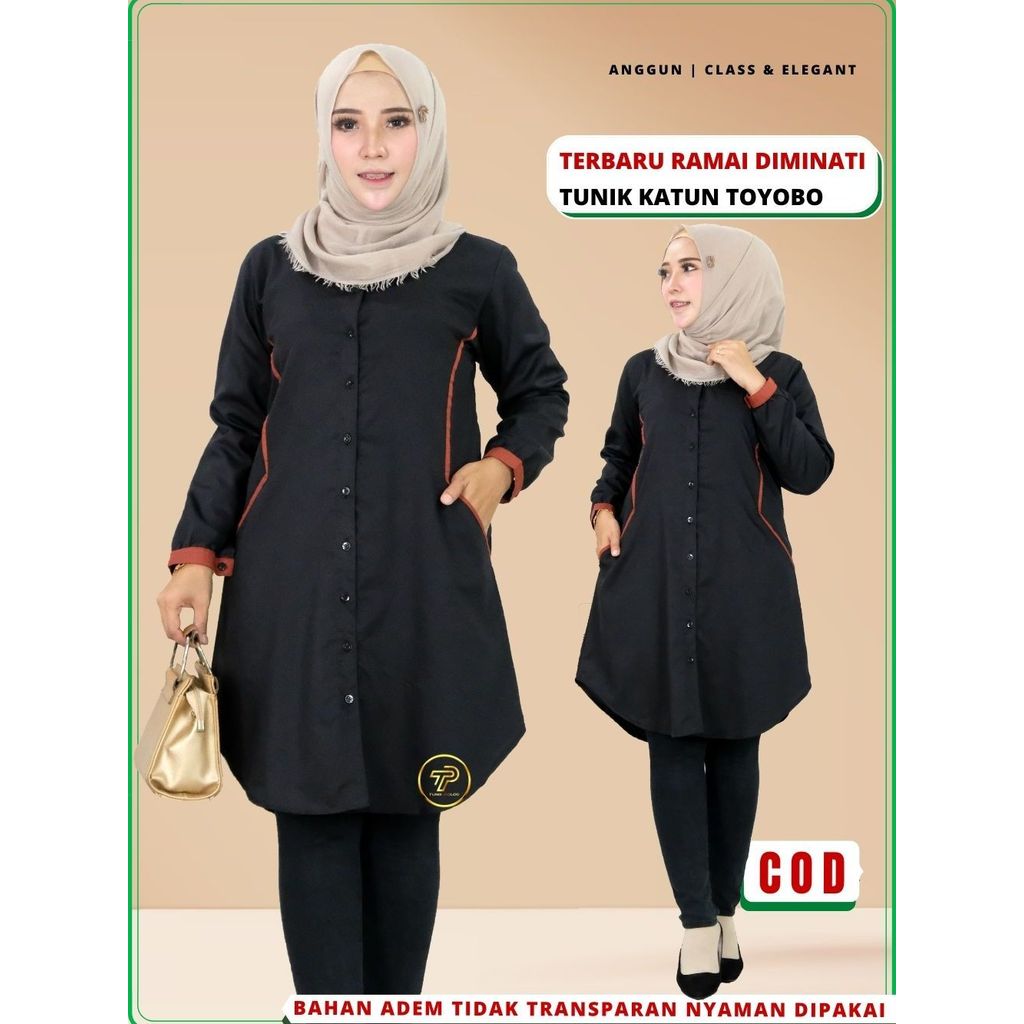Baju Atasan Tunik Tunic Polos Wanita Kekinian Bahan Katun Adem Toyobo Kancing Depan Full Busui B9
