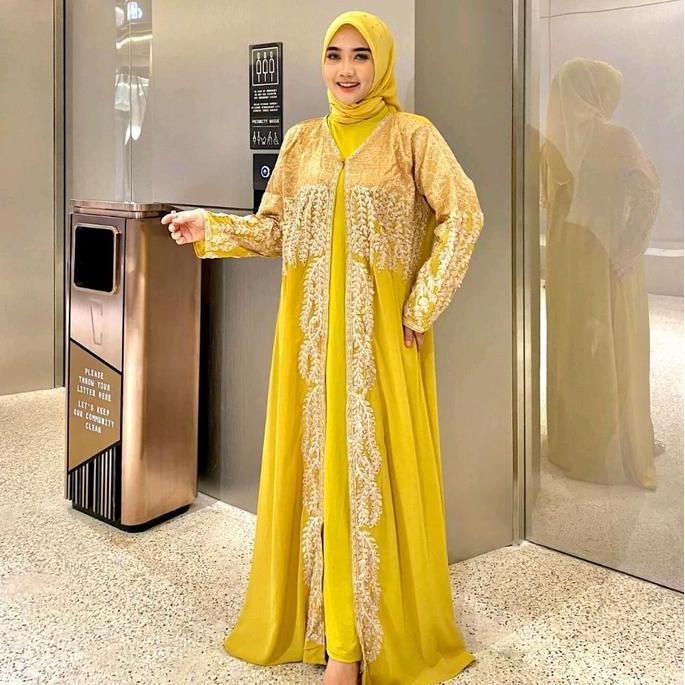 Abaya/Kaftan Arabian Mewah Bordir Tile Mewah Free Turban Dan Manset Gamis / Dress Panjang Muslim Wan