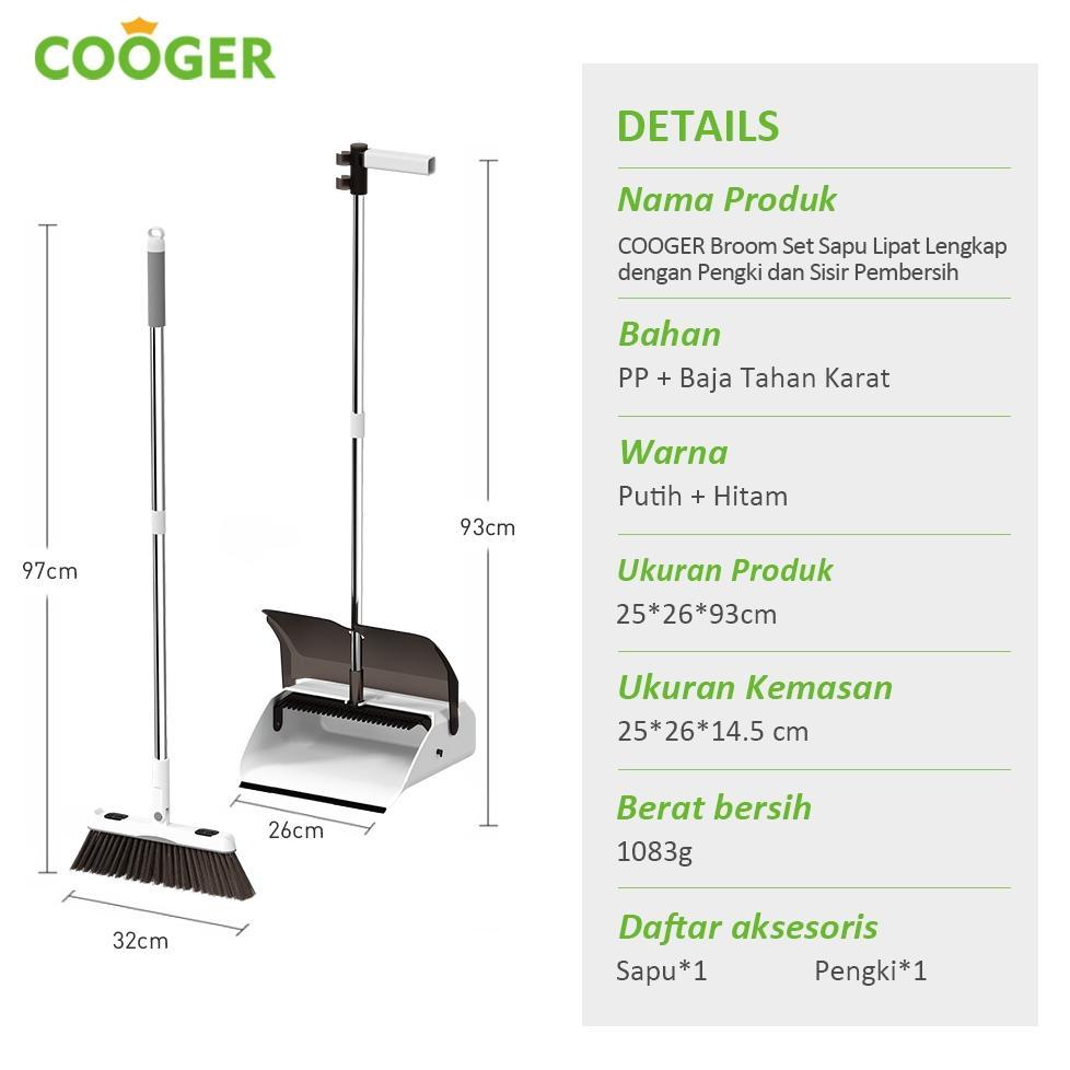 COOGER Sapu Pengki Otomatis Dapat Ditekuk Set Sapu Dan Alat Pel Standing Peras Otomatis Standing Mop