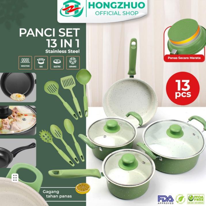 Hongzhuo Cookware Panci Set Penggorengan Spatula Set Isi 13Pcs 1 Set Frypan Saucepan