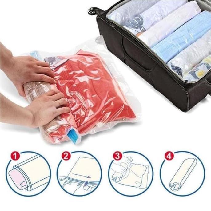 Plastik Vakum Bag Pakaian / Vacuum Bag Travel / Hand Roll Vacuum Bag