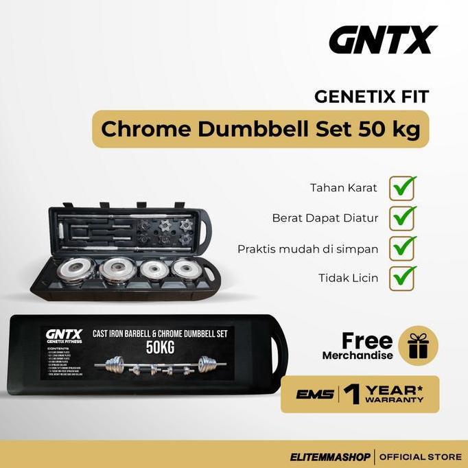 TERLARIS - GENETIX FIT Chrome Dumbbell Set 50KG Alat Fitness Barbell Dumbbell