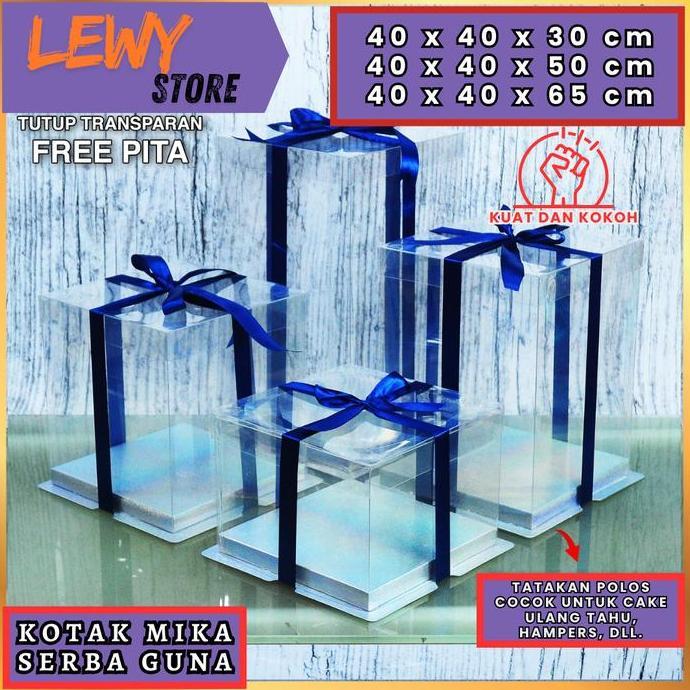 Cake Box Mika Dus Kue Kotak Kue 40x40 cm Tutup Warna dan Transparan PET Kotak Jumbo Kotak Kado Kotak