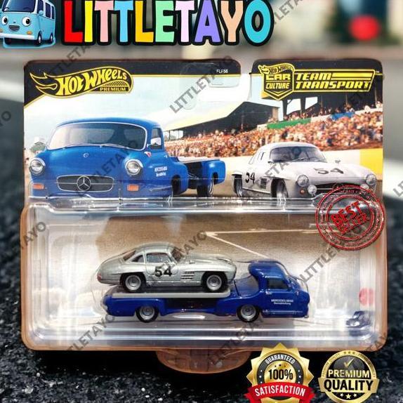 HOTWHEELS TEAM TRANSPORT MERCEDES BENZ 300 SL 55 MERCEDES BENZ BLAUES WUNDER - PREMIUM 300SL TRUCK T