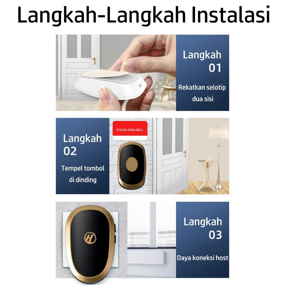 Bel Rumah Tanpa Kabel Waterproof/bel rumah tanpa kabel 1 receiver/bel rumah tanpa kabel jarak jauh W
