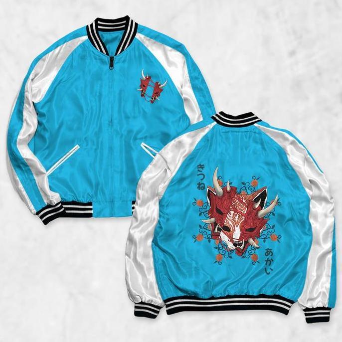Promo Jaket Sukajan Motif ONI KITSUNE Pria Wanita Distro Unisex Jaket Baju Kancing COD