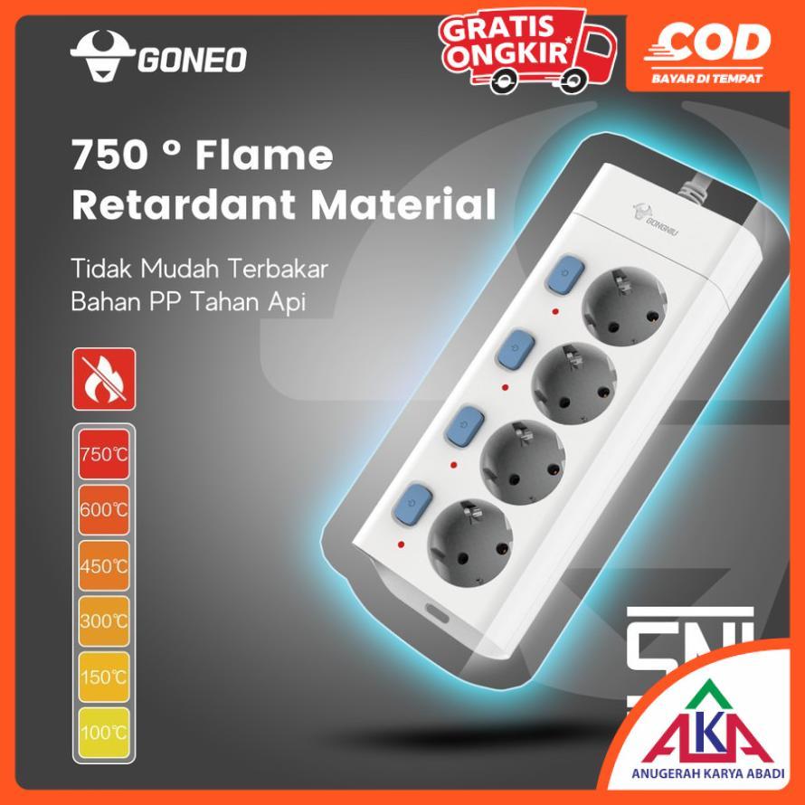 GONEO / GONGNIU Stop Kontak Kabel Saklar Tombol 4 / 5 Lubang Terminal Kuningan Premium SNI Stop Kont