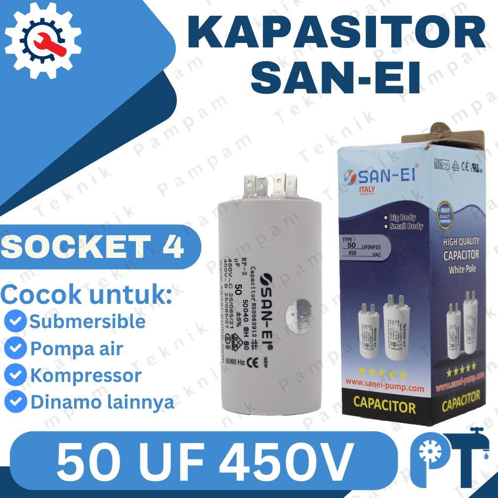 KAPASITOR 4 KAKI 50UF 450V SANEI COLOK CAPACITOR SANEI 50 UF MIKRO 450 VOLT