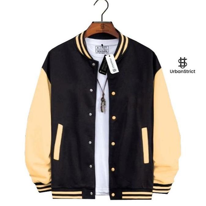 Promo Urbanstrict - Varsity Baseball Jacket Distro Unisex Polos Jaket Varsity Hitam Cream COD