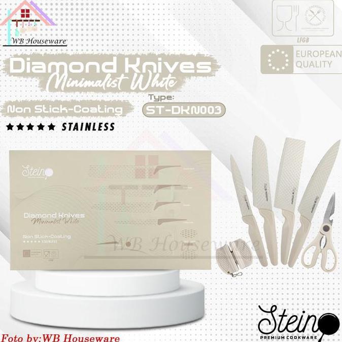 STEINCOOKWARE Minimalis White diamond knive set /Kitchenware Alat Dapur Masak Pisau Anti Karat /moti