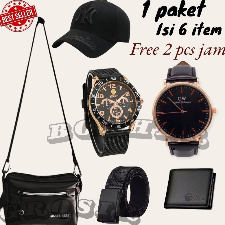 (BROTHER GROSIR PAKET STYLE COMBO PRIA 6IN1)Beli Tas Selempang Pria,Tas Selempang Keren,Gratis Topi 