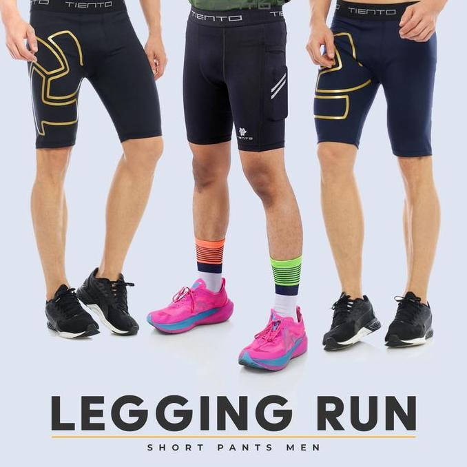 Tiento Short Pants EXO Black Gold Celana Pendek Legging Olahraga Pria