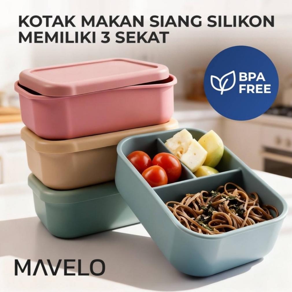 Tempat Bekal Anak TK Cowok dan Cewek Bahan Silicon Bebas BPA Kotak Makan 3 Sekat