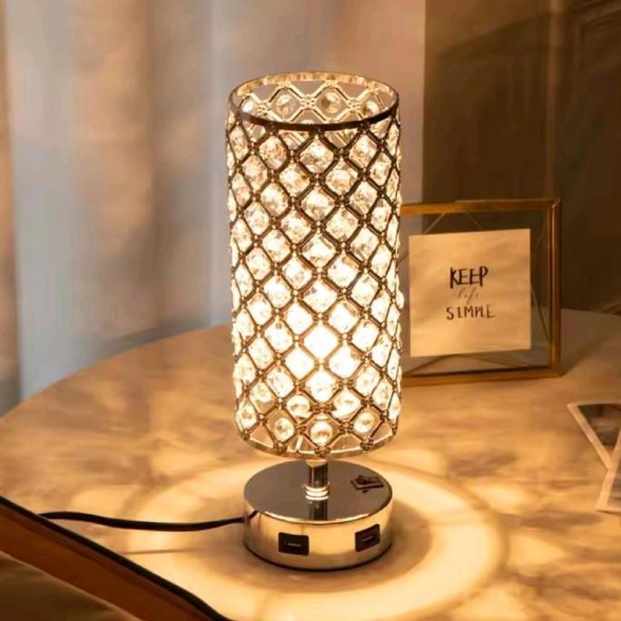 Lampu Meja Kamar Kristal Glamor Gaya Lampu Hotel Eropa Luxury Glamour Minimalis Usb Bohlam
