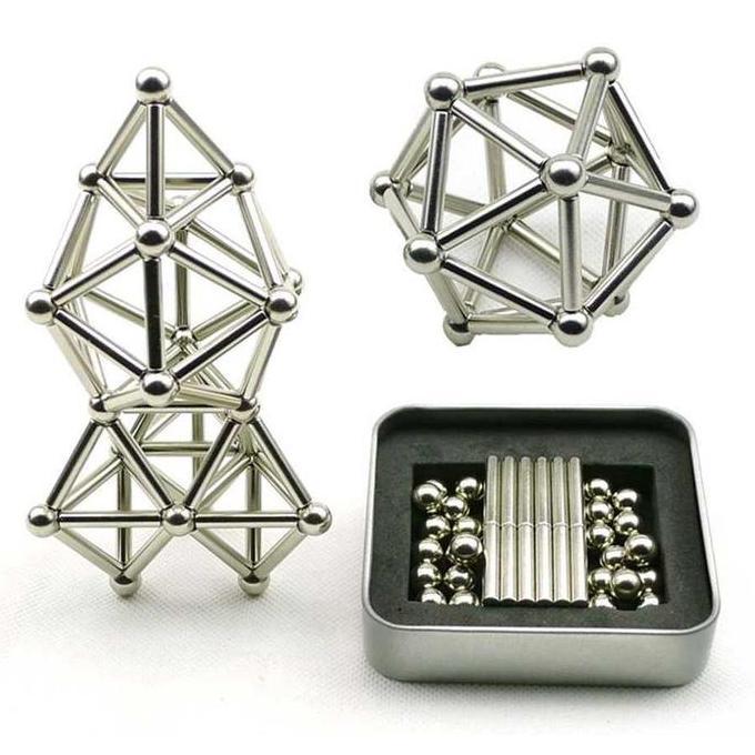ZY Mainan Edukasi Bangun Magnet Lego Magnet Silver Set 36 Stik & 27 Bola Magnetik Stainless Steel un