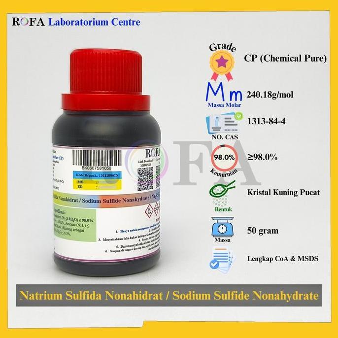 TERBARU - Natrium Sulfida Nonahidrat / Sodium Sulfide Nonahydrate / Na2S.9H2O CP 50 Gram