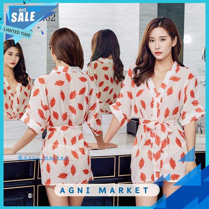 KIMONO SET BAJU TIDUR WANITA TRANSPARAN KIMONO G STRING A187 BEST PRODUCT